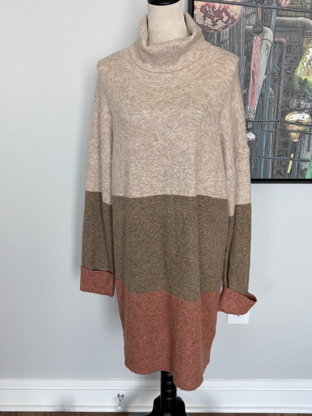 NWT Rachel Beige/Brown/Rust Sweater Dress L